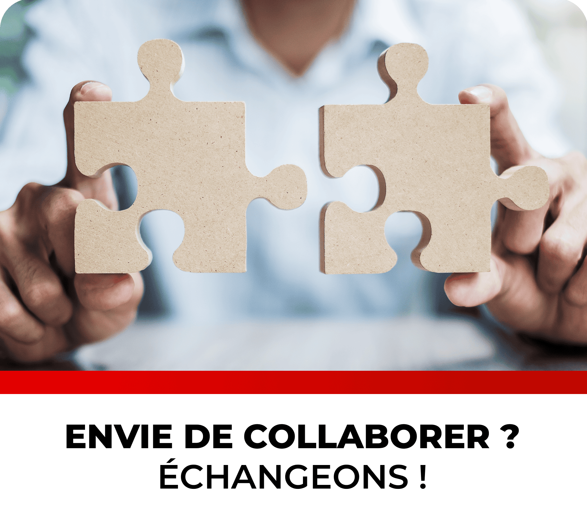 Person holding puzzle pieces representing partnership